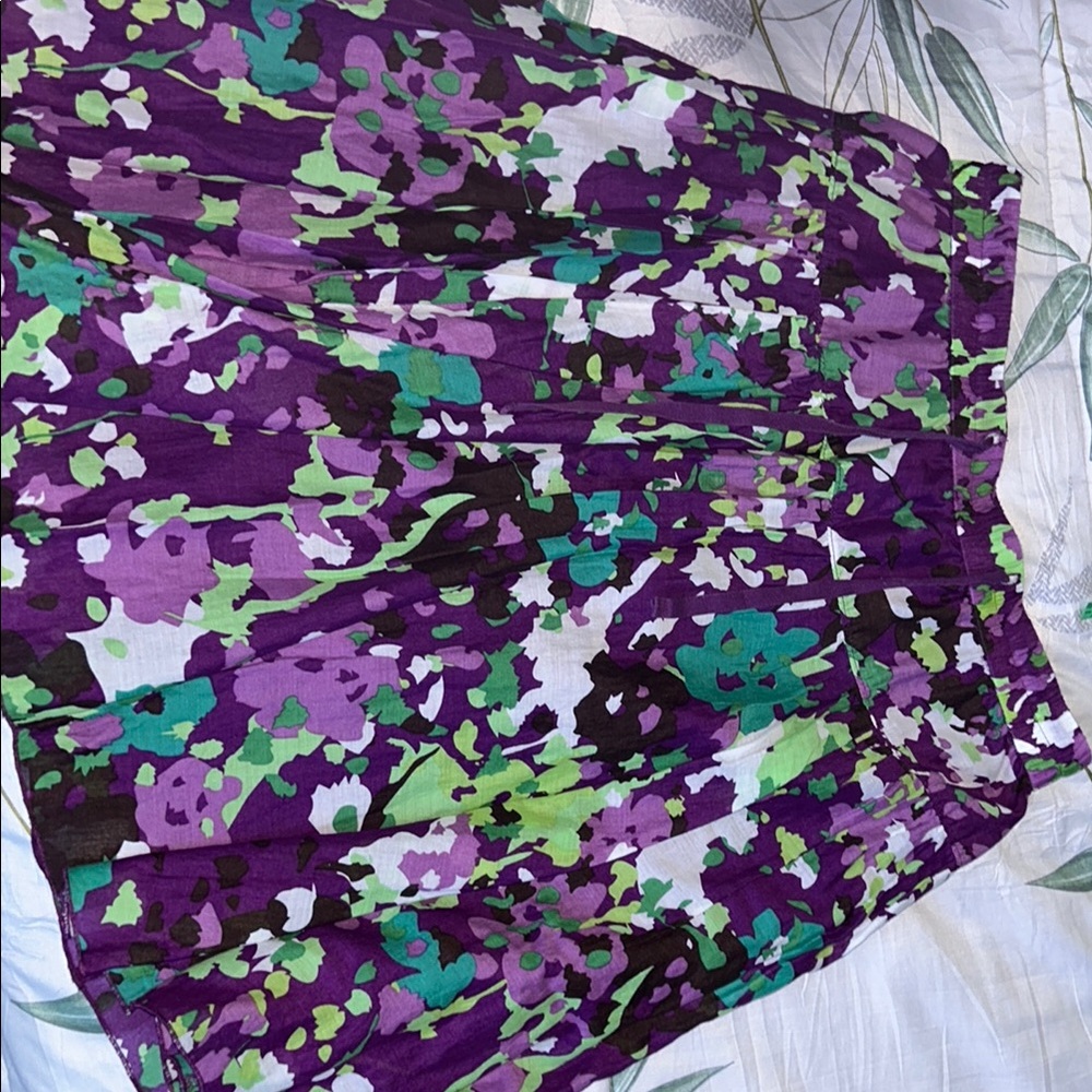 Old Navy Purple and Green Floral A-Line Skirt